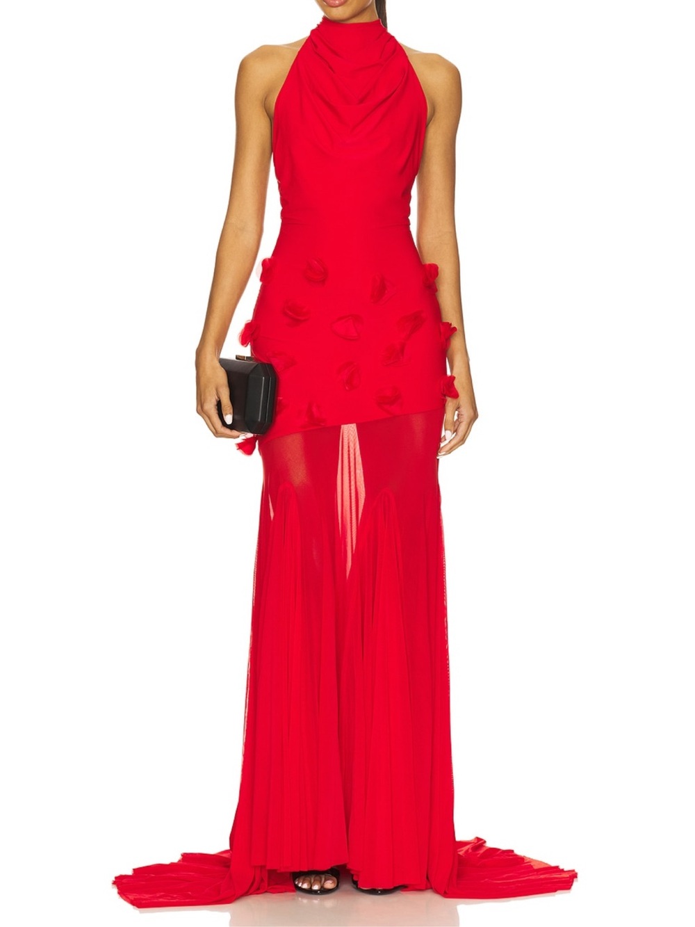 Red Asymmetrical One-Shoulder Maxi Dress with Draped Neckline